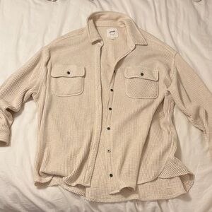 Aerie Cream Waffle Knit Button-Up